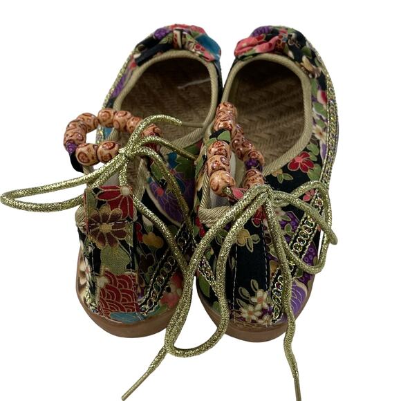 Rosy Multicolor Floral Print Ankle Beads Ballet Flats 10 - Picture 4 of 6